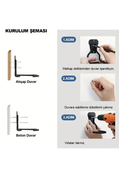 HIOMENIVA Bisiklet Askısı - Duvara Monte Güçlü Bisiklet Tutucu Kanca - 5