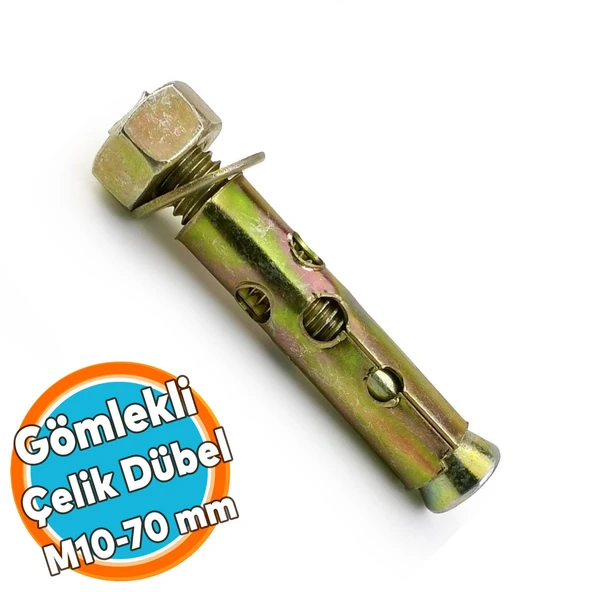 Saplamalı Dübel Gömlek Çelik Dübel M10x70 mm Raf Montaj Bağlantı Zemin Monte Tavan Beton Asma Aparat