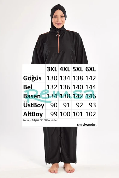 Adasea Kadın Valerıa Büyük Beden Paraşüt Uzun Kollu Tam Kapalı Tesettür Mayo 1804 Siyah - Resim 6