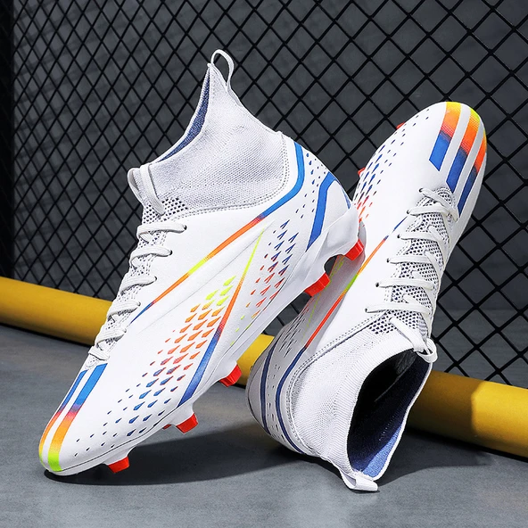 Unisex Krampon Futbol Ayakkabısı (Renkli Beyaz - Siyah) - 5