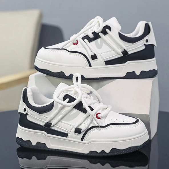 Unisex Çocuk Günlük Spor Ayakkabı (Beyaz - Siyah)