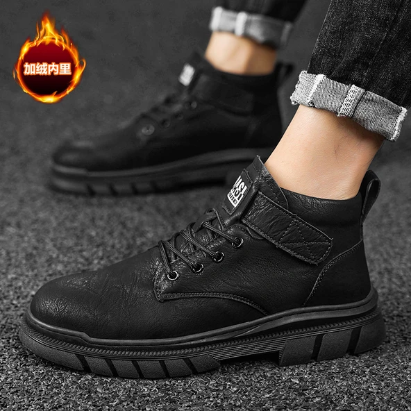 Erkek Kışlık İş Botu - Kaymaz - Outdoor - Günlük Ayakkabı (Siyah-Fleece-80)
