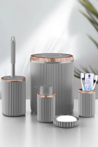 Le paris Yuvarlak 5 Parça Banyo Seti - Gri