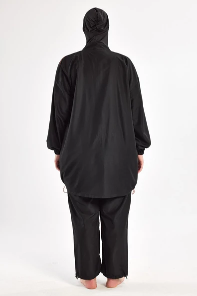 Adasea Kadın Valerıa Büyük Beden Paraşüt Uzun Kollu Tam Kapalı Tesettür Mayo 1804 Siyah - Resim 4