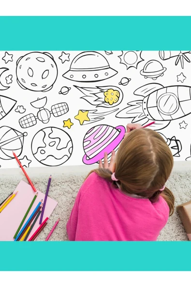 Uzay Ve Gezegenler Temalı 2 Metre Dev Boyama Etkinlik Kağıdı