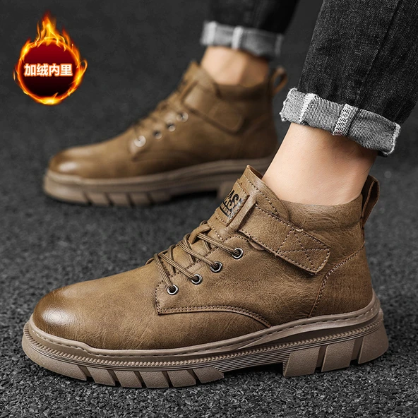 Erkek Kışlık İş Botu - Kaymaz - Outdoor - Günlük Ayakkabı (Kahverengi-Fleece-80)