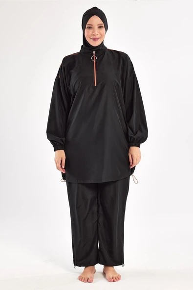 Adasea Kadın Valerıa Büyük Beden Paraşüt Uzun Kollu Tam Kapalı Tesettür Mayo 1804 Siyah - Resim 3