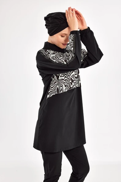Adasea Kadın Zebri Uzun Kollu Tam Kapalı Tesettür Mayo 1224 - 3