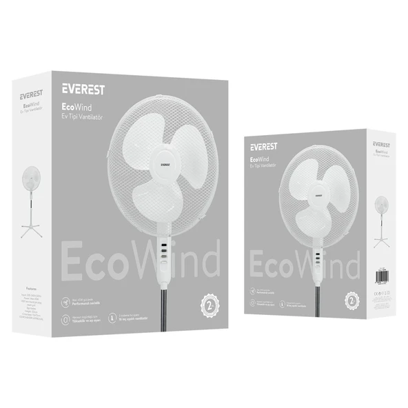 Everest FAN10 EcoWind Beyaz 16 Maks 45W 3 Kademe 1100RPM Metal Yıldız Ayak 3 Bıçaklı Vantilatör/ Pervanesi, Ev Tipi Vantilatör - 6