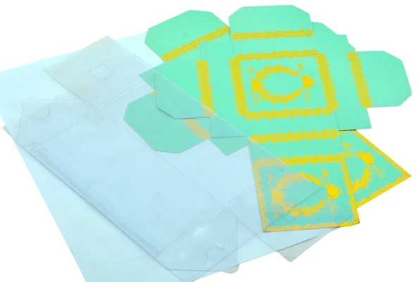 Hediyelik Alt Üst Karton Kapak Yeşil Gold Varaklı Arası Asetat Kutu (8CMX8CMX16.5CM) - 3