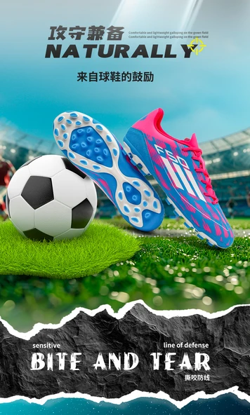 Çocuk Futbol Ayakkabısı - Halı Saha ve Kısa Çim Zemin için (Pembe) - Resim 9