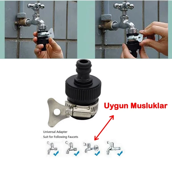 1 Adet Kelepçeli Musluk Adaptörü Musluk Başlığı Musluk Konektörü Musluk Ucu - 8