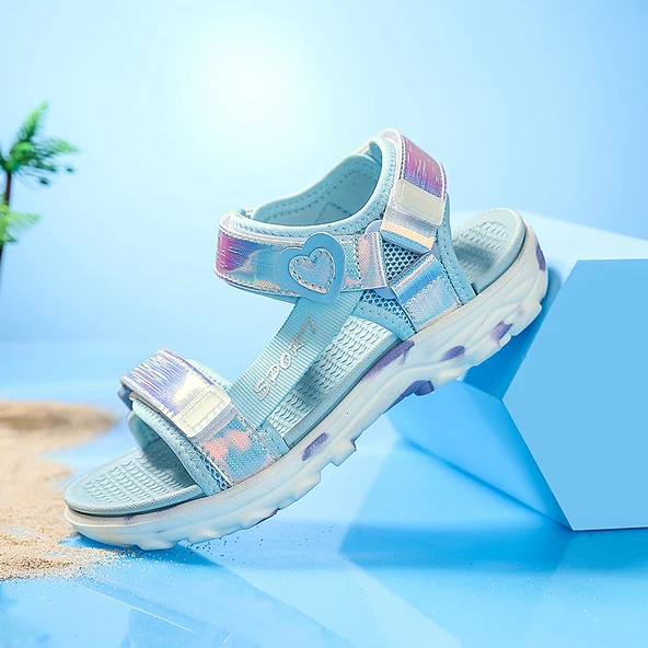 Unisex Çocuk Yazlık Sandalet - Açık Burun - Işıklı Taban (Açık Mavi)