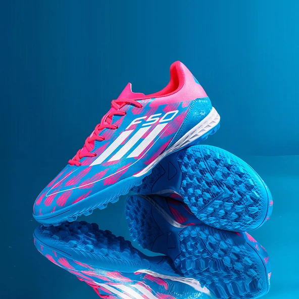 Çocuk Futbol Ayakkabısı - Halı Saha ve Kısa Çim Zemin için (Pembe) - Resim 3