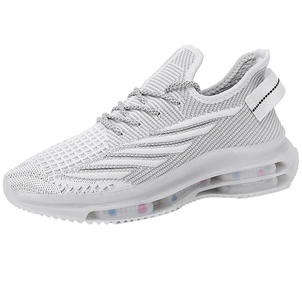 Unisex Örme File Spor Ayakkabı (Beyaz - Gri)