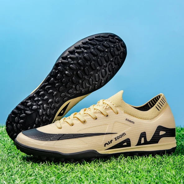 Unisex Futbol Ayakkabısı - Uzun Çivili (Bej - Siyah)
