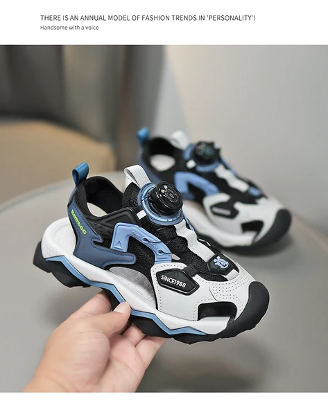 Unisex Çocuk Sandalet (Gri - Göl Mavisi) - 8