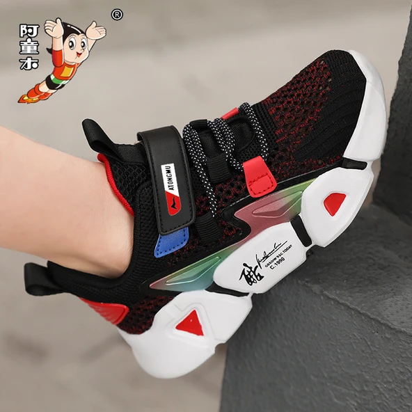 Unisex Çocuk Örme Spor Ayakkabı (Kırmızı - Siyah)