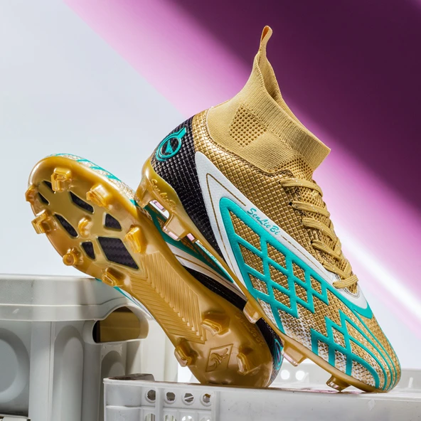 Unisex Yüksek Bilekli Krampon Futbol Ayakkabısı (Pembe) - 2