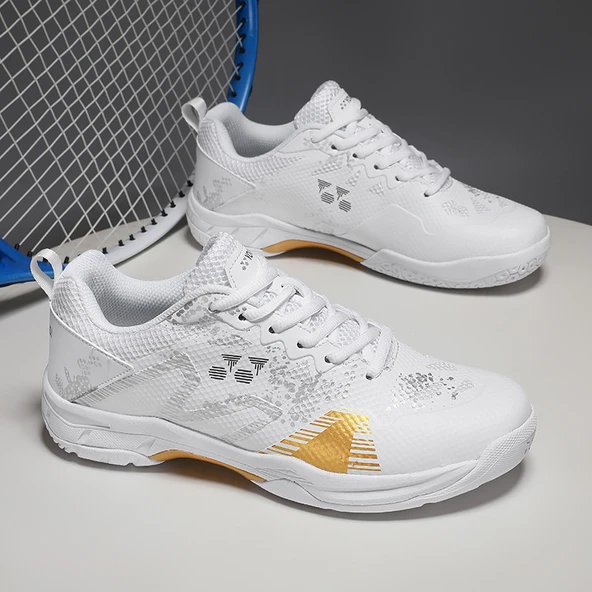 Unisex Badminton ve Koşu Ayakkabısı (Beyaz - Altın)