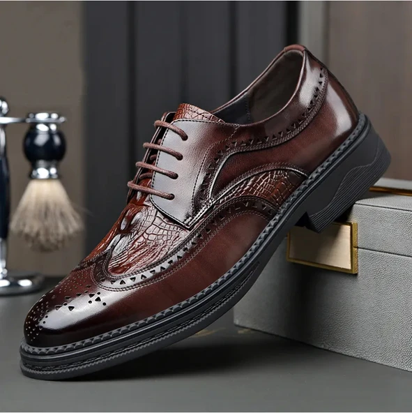 Erkek Brogue Deri Ayakkabı (Kahverengi)