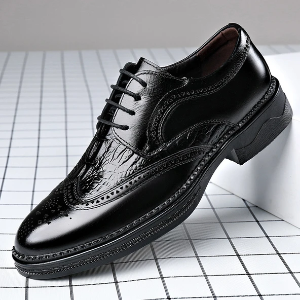 Erkek Brogue Deri Ayakkabı (Siyah-1)