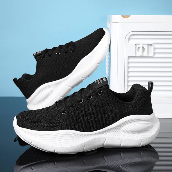 Unisex File Örgü Spor Ayakkabı (Beyaz - Siyah)
