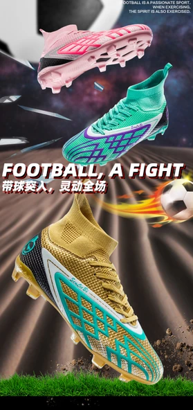 Unisex Yüksek Bilekli Krampon Futbol Ayakkabısı (Pembe) - 7
