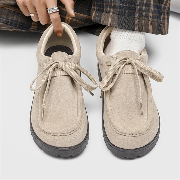 Erkek Günlük Süet Loafer Ayakkabı (Açık Gri)