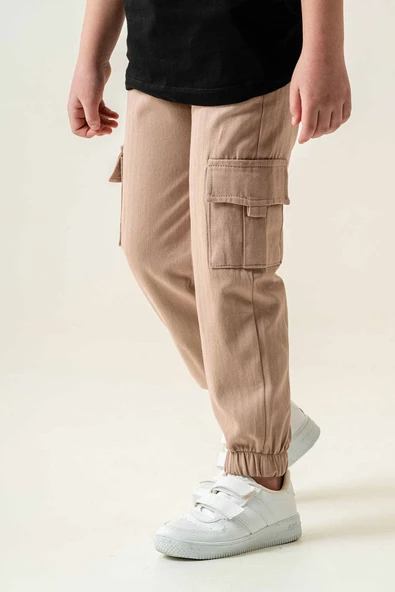 Çift Kargo Cepli Lastikli Paça Gabardin Erkek Çocuk Pantolon