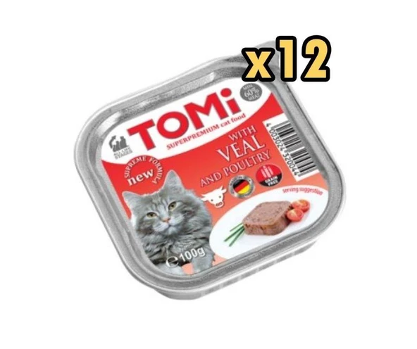 Tomi Pate Dana Etli ve Kümes Hayvanlı Yetişkin Kedi Konservesi 100 gr x 12 Adet