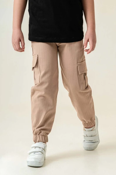 Çift Kargo Cepli Lastikli Paça Gabardin Erkek Çocuk Pantolon - 2