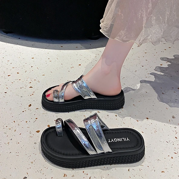 Kadın Platform Topuklu Sandalet (Bej) - 6