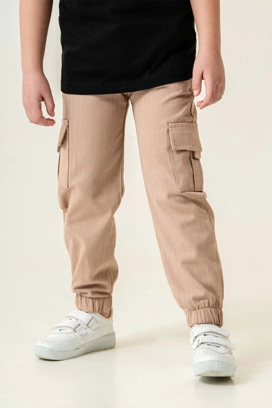 Çift Kargo Cepli Lastikli Paça Gabardin Erkek Çocuk Pantolon - 4