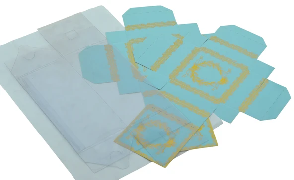 Hediyelik Alt Üst Karton Kapak Mavi Gold Varaklı Arası Asetat Kutu (8CMX8CMX16.5CM) - 3