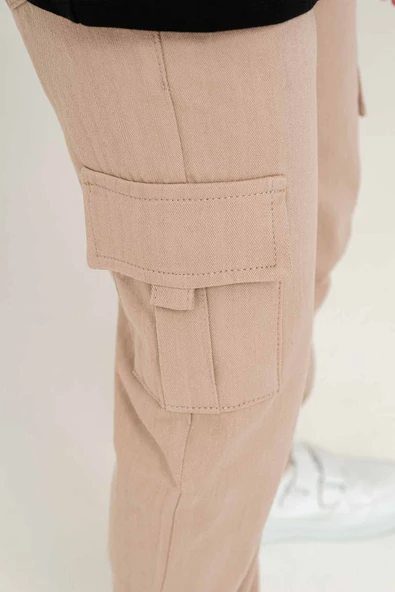 Çift Kargo Cepli Lastikli Paça Gabardin Erkek Çocuk Pantolon - 6