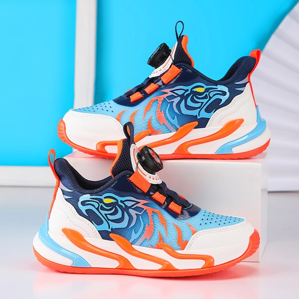 Unisex Çocuk Fileli Spor Ayakkabı (Koyu Mavi - Turuncu)