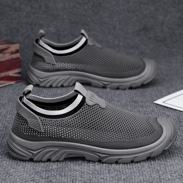 Erkek Örme Slip-On Loafer Ayakkabı (Gri)