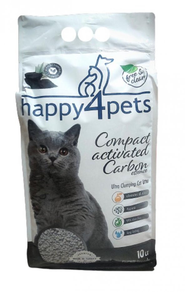 Happy4Pets Topaklaşan Kedi Kumu Activ Carbon İnce Taneli 10 LT