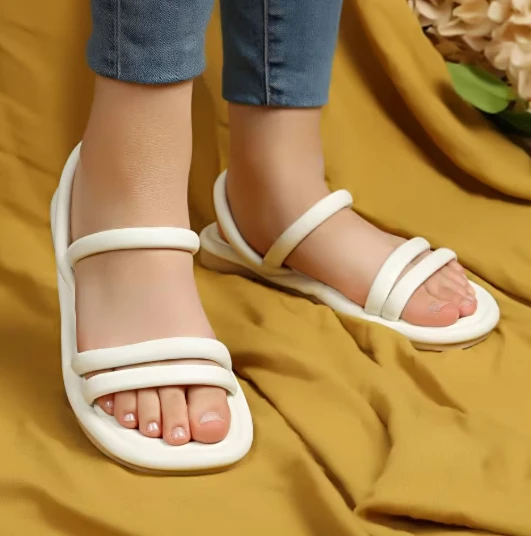 Kadın Yazlık Orijinal Çift Bantlı Puff Sandalet Babet 2CM Topuklu - 3