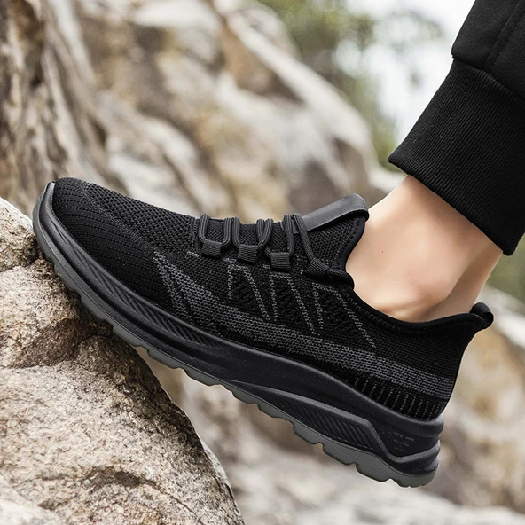 Erkek Örme File Spor Ayakkabı (Siyah) - Resim 4