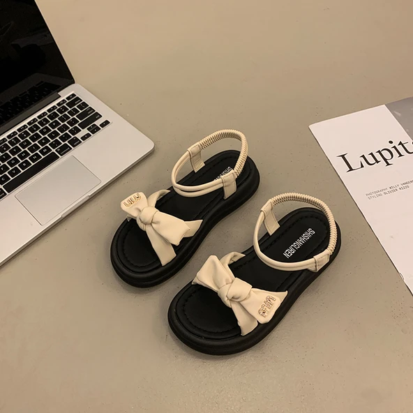Kadın Platform Sandalet - Roma Plaj Terliği (Bej)