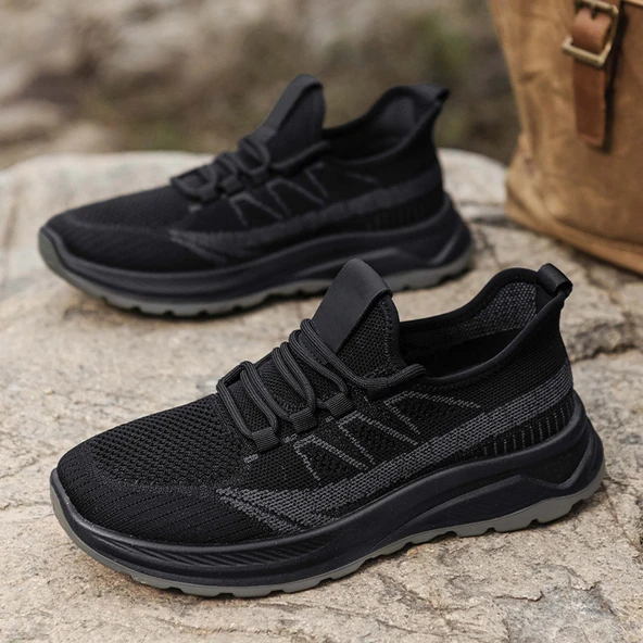 Erkek Örme File Spor Ayakkabı (Siyah) - Resim 6