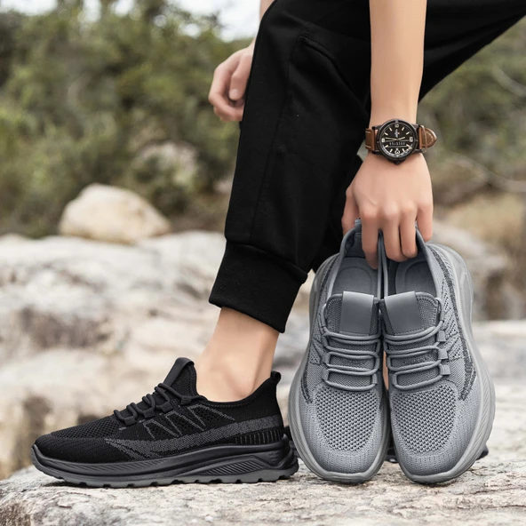 Erkek Örme File Spor Ayakkabı (Siyah) - Resim 5