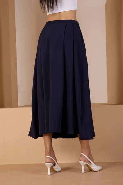 Lacivert Salaş Kesim Dokuma Etek - 6