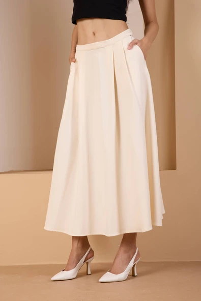 Ekru Salaş Kesim Dokuma Etek - 2