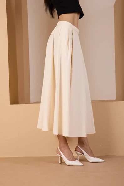 Ekru Salaş Kesim Dokuma Etek - 5
