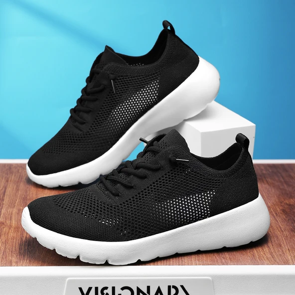 Unisex Hava Alan Spor Ayakkabı (Siyah - Beyaz)