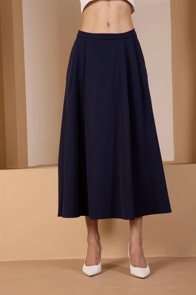 Lacivert Salaş Kesim Dokuma Etek - 4