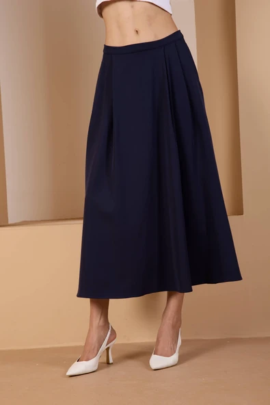 Lacivert Salaş Kesim Dokuma Etek - 3